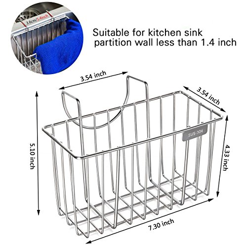 Kitchen Sponge Holder with Dish Brush- Sink Caddy Stainless Steel Soap Organizer Tray, Dishwashing Liquid Drainer Utensil Holder