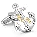 INBLUE Men's 2 PCS Rhodium Plated Cufflinks Silver Gold Tone Anchor Nautical Shirt Business Wedding 1 Pair Set