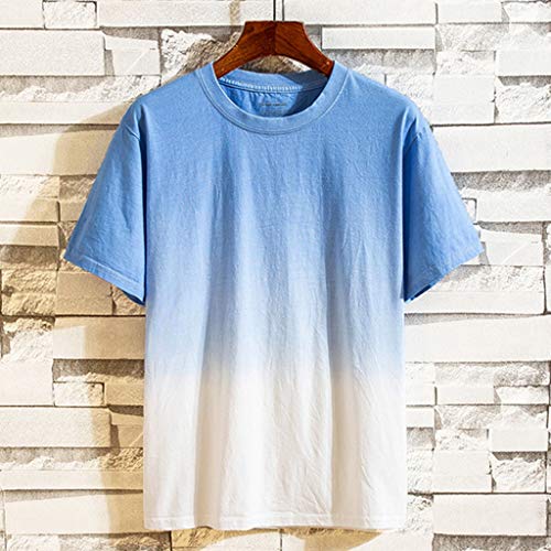 TIFENNY Casual Summer Sport Sets for Men New Cotton Linen Short Sleeve Shorts Pants Fashion Gradual Color Suit Loose Tops Dark Blue