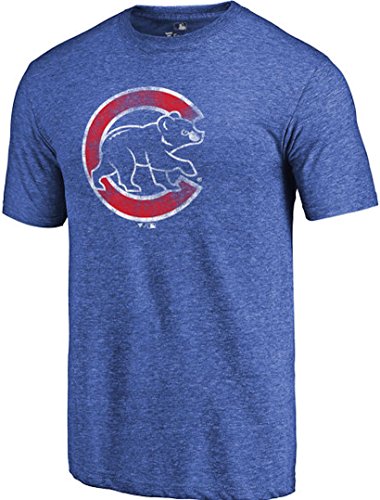 Chicago Cubs Distressed Team Tri-Blend T-Shirt - Heathered Royal (Medium)