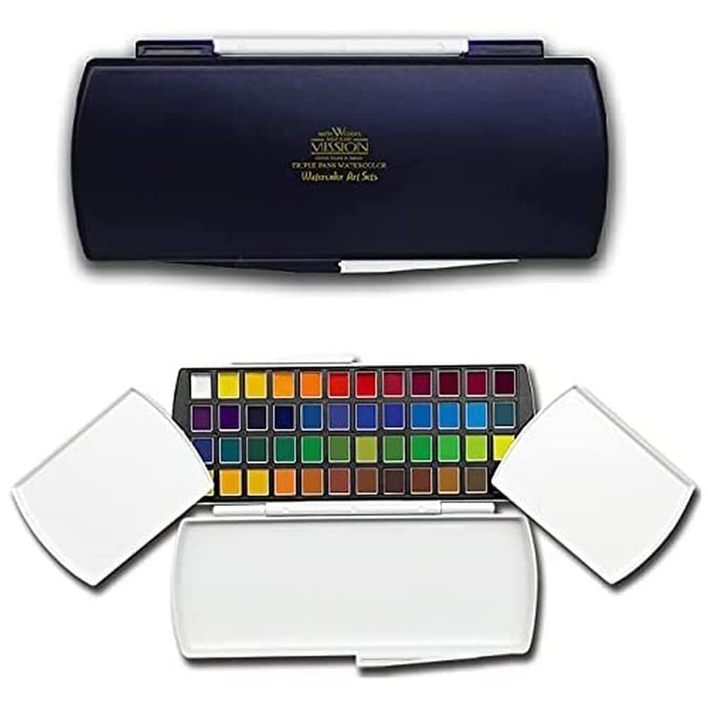 Mijello Gold Class Mission Triple Pans Watercolor Art Set 12, 24, 48Colors 3Types (MPW-1248W)