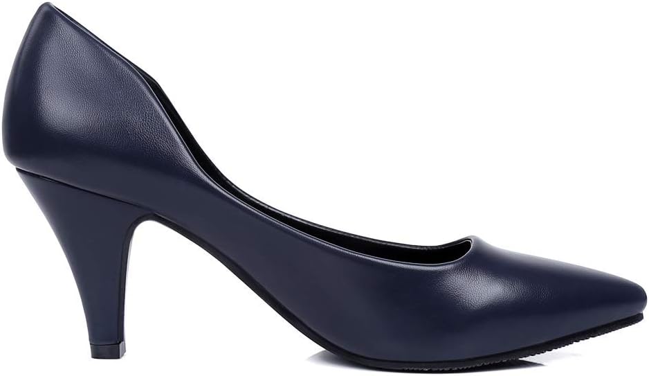 Robasiom Women's Low Mid Kitten Heels Comfortable Slip On Ladies Court Shoes Work Closed-Toe Pointed Toe Pump Shoes Size