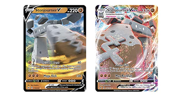 Amazon Com Pokemon Vmax Card Set Stonjourner Vmax 116 2 Stonjourner V 115 2 Sword Shield Ultra Rare Card Lot Toys Games