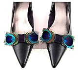 Douqu 2 Pcs Handmade Elegant Peacock Feathers Christmas Birthday Party Boots Shoe Clips Decoration Removable Shoe Charms