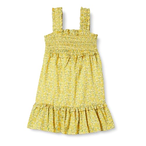 Amazon Essentials Vestido sin Mangas Fruncido 100 % Algodón Niña, Limón Posey Floral, 2 años