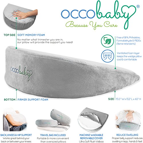 OCCObaby Pregnancy Wedge Pillow | Memory Foam Pregnancy Pillow for Sleeping, Knees, Back and Legs | Wedge Pillow for Side Sleeping | Maternity Wedge Pillow for Belly Support