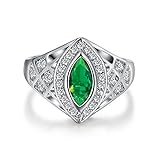 Psiroy 925 Sterling Silver Marquise Cut Created Emerald Quartz Filled Ring Band for Women