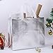 Gesodant Bling Glossy Glitter Durable Reusable Grocery Bag Handles Medium Non-woven Fashionable Gift Goodies Shopping Bag Totes Set Of 12 (Silver)