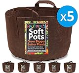 Soft POTS (5 Gallon) (5 Pack) Best Fabric Soft Pots and Grow Bags from Maui Mike's. Made of Thicker Material with Sewn Handles for Easy Moving. Grow Healthier Tomatoes, Herbs and Veggies.