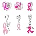BEADNOVA Pink Ribbon Pendants Set Breast Cancer Awareness Bead Pink Ribbon Charm European Style Beads for Jewelry Making Necklace Bracelet