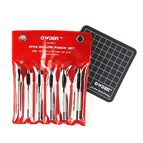 OWDEN 6 Pieces Hollow Hole Punch Set (1/8" 5/16"),Leather Punch Tools