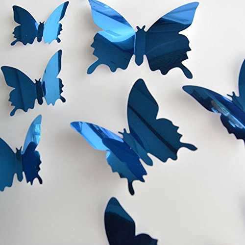 Dressin 12PCS Wall Decal, Animals Wall Sticker Decals for Room Home Nursery Decor 3D DIY Silver Mirror Decoration Home Decor (Blue) - Thumbnail 2
