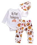 Thanksgiving Gift Infant Baby Boy Girl Clothes Romper Pants Leggings 3PCS (12-18 Months, White)