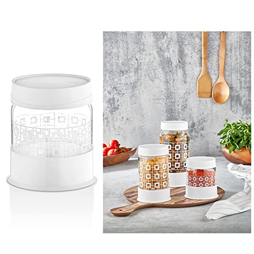 HK Online 425ml GLASS STORAGE Jar -Lentils, Snacks, Pasta Jar, Dried Fruits, Nuts, Cereal Jar, Spice Jar, Tea, Coffee, Sugar, Stationery Storage Canisters (425ml WHITE Jar)