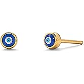 PERIMADE 18K Gold Plated Tiny Evil Eye Stud Earrings for Women, 925 Sterling Silver Turkish Blue Eye Earrings Dainty Hypoallergenic Non Tarnish Protection Jewelry Birthday Christmas Friendship Gift