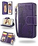 iPhone 8 Plus Case, iPhone 7 Plus Wallet Case, FLYEE 9 Card Slot PU Leather Magnetic Protective Cover with Mirror and Detachable Wrist Strap for iPhone7 Plus iPhone8 Plus 4.7 Inch Purple