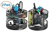 Halter Steel Mesh Spinning Desk Office Supply Sorter Organizer - Rotating Pencil Holder - Black - 2 Pack