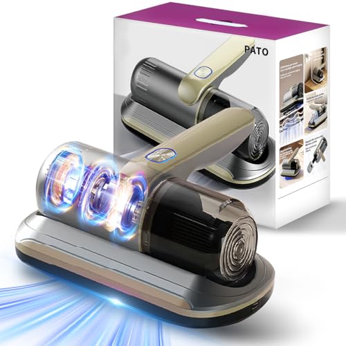 Mattress Vacuum Cleaner, Wireless Handheld Bed Vacuum Cleaner with UV-C Light, HEPA Filter and Ultrasonic Vibration, 12KPa, Suitable for Beds, Sofas, Car Seats, Carpets (Golden)