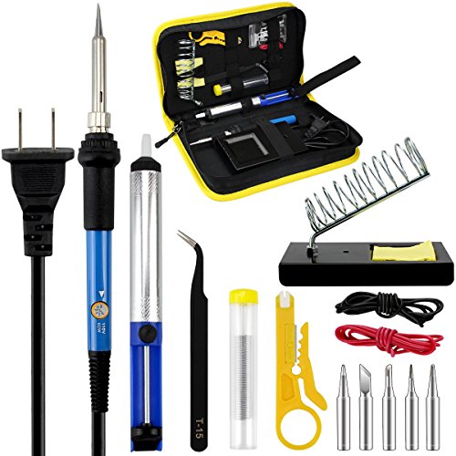 Soldering Iron Kit, 60W 110V Temperature Adjustable Welding Tools,Soldering Pump, Soldering Iron Gun, 5 Solder