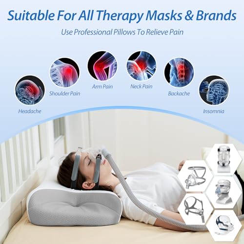 HOMCA CPAP Pillow, Orthopedic Memory Foam Pillow for All CPAP Masks That Reduces Mask Pressure and Air Leaks, with Cooling Cover, 65 x 40 x 9/11 cm