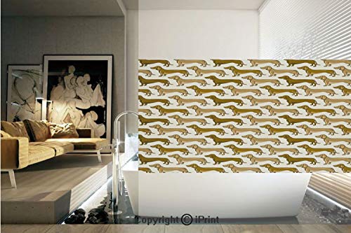 Decorative Privacy Window Film/Cute Little Canines Pattern Cartoon Style Pet Animal Adorable Puppies Decorative/No-Glue Self Static Cling for Home Bedroom Bathroom Kitchen Office Decor Brown Caramel B - Thumbnail 5