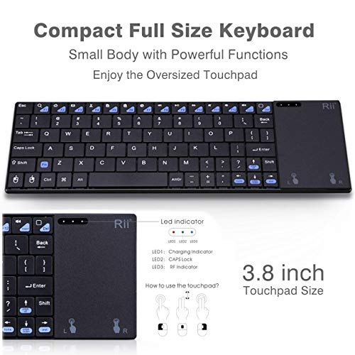 Rii K12+ Mini Wireless Keyboard with Large Touchpad Mouse&Qwerty Keypad
