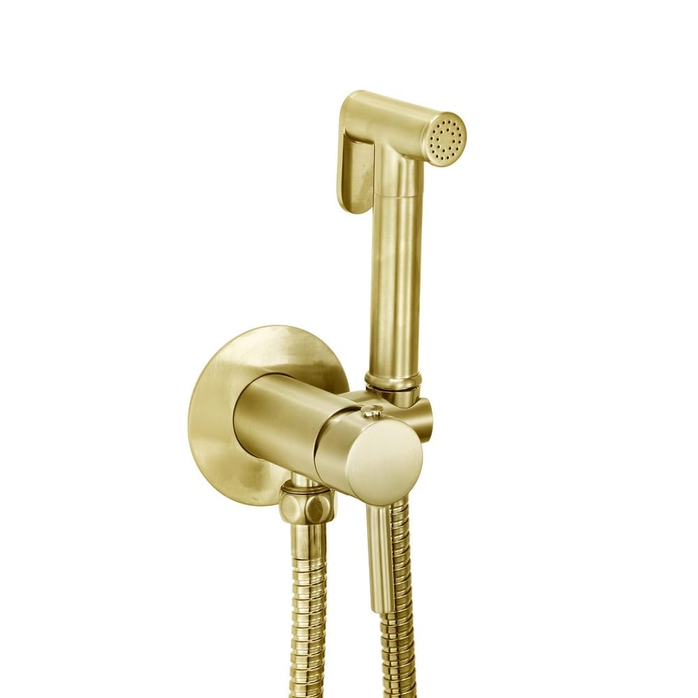 Brushed Brass Douche Inc Handset, Flexi, Holder and Integrated Manual Valve
