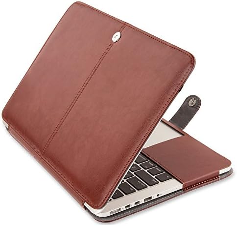 Famber PU Leather MacBook 15 Inch Case Folio Cover Clip for MacBook Pro 15.4 with Retina Display A1398 (No CD-ROM Drive) - Brown
