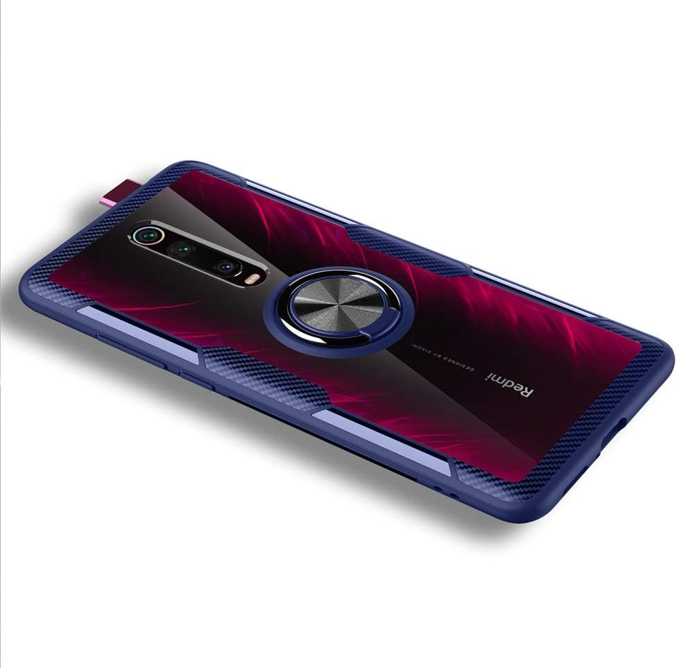 LAGUI Compatible for Xiaomi Mi 9T/ 9T Pro Case, Slim Transparent Shockproof Scratch Cover with finger Ring Holder, for Magnetic Car Mount, blue