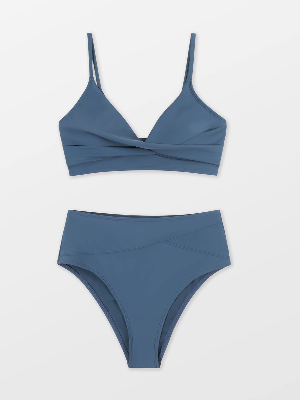 CUPSHE Women's Bikini Sets Two Piece Swimsuit High Waisted V Neck Twist Front Adjustable Spaghetti Straps Bathing Suit, L Blue - Image 4