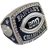 Decade Awards 2017 Fantasy Football Champion Ring with Rhinestone Border | Heavy FFL League Champ Ring with Stand (GOLD or SILVER tone)