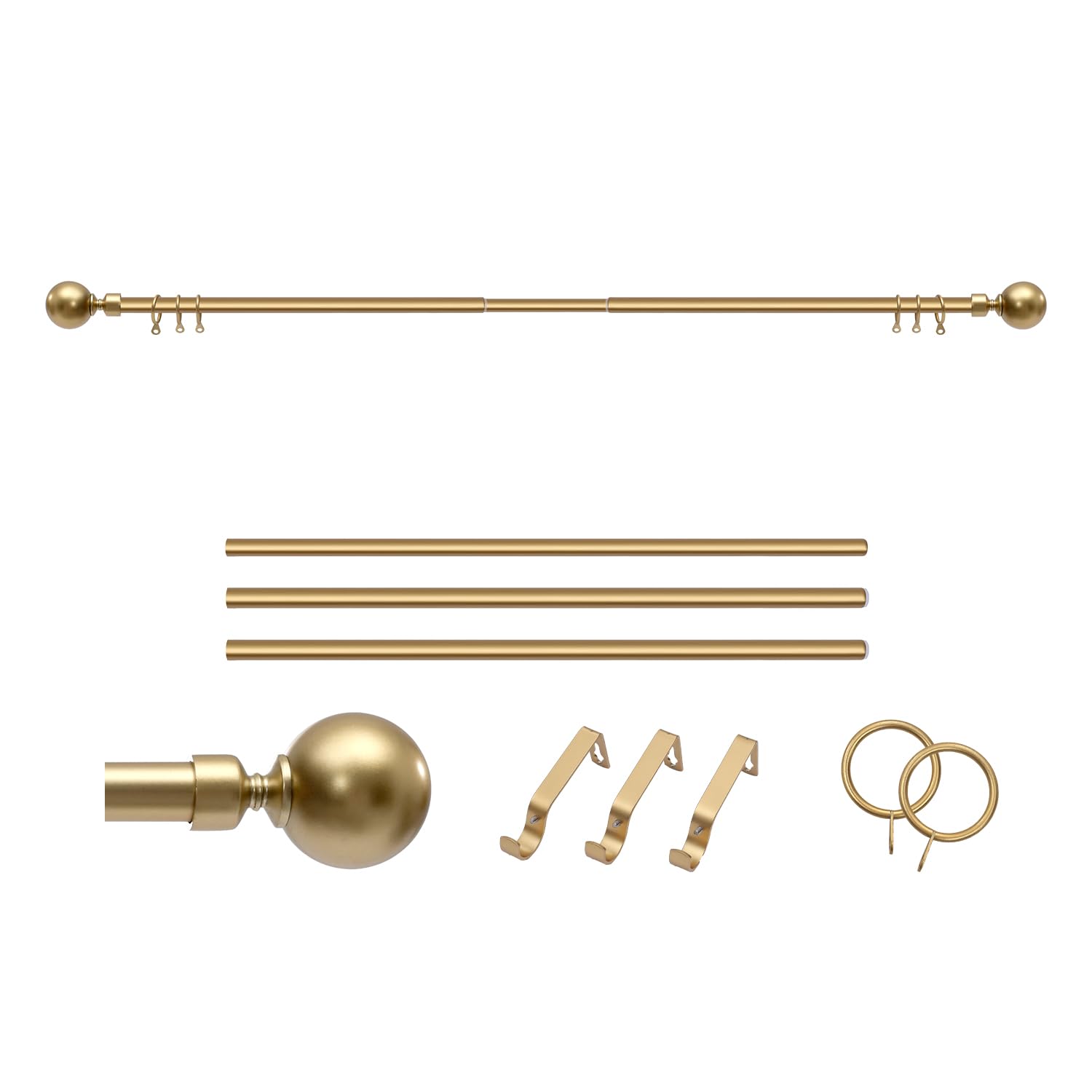 Curtain Poles Extendable Curtain Pole 80 cm to 210 cm Gold Ball Finials 31.4" to 84" Adjustable Curtain Track Includes Rods,Finials,Brackets,Rings & Fitting sets