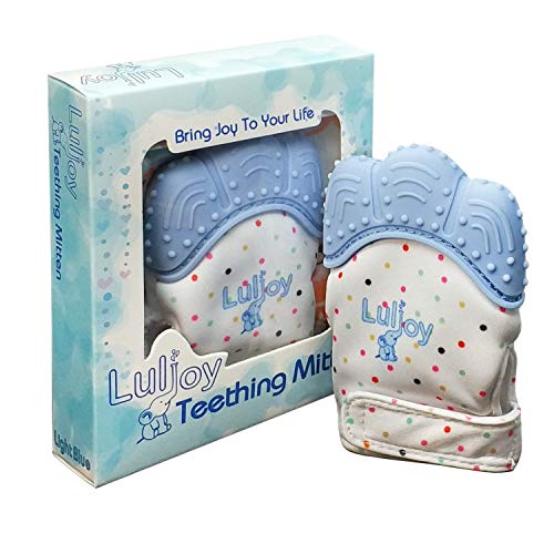 LuliJoy Teething Mitten Set of 2 – Baby Glove Teether Toys for Boys & Girls – Adjustable Strap Stays on Infant Hands – BPA-Free Silicone Teether for Natural Baby Pain Relief, Sensory Stimulation