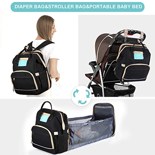 Diaper Bag Backpack with Extendable Folding Crib，HOMITY Baby Bag With