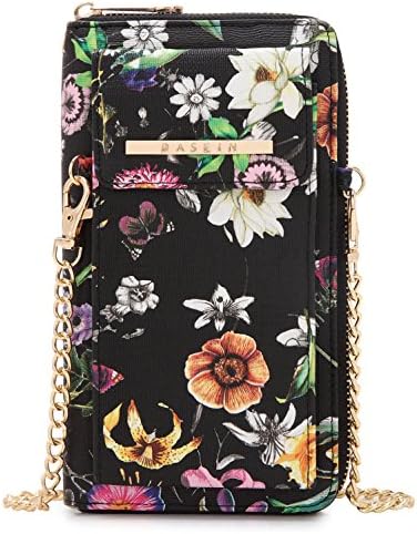 Cellphone Wallet Smartphone Pouch Clutch Purse Crossbody Shoulder Bag Wristlet (3020-Black Floral)
