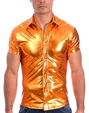 Mens Liquid Metallic Short Sleeve Button Down Dress Shirt