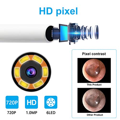 USB Otoscope, 3.9mm Ultra-Thin Digital Otoscope Camera, 720P Ear Inspection Endoscope Visual Ear Scope Cleaner with Ear Wax Remover Cleaning Tool and 6 Adjustable LED Light for Android, Windows, Mac