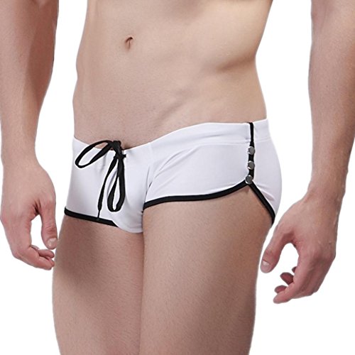 TOOPOOT Men's Swimming Trunks, Mens Boxer Swimming Briefs (M, White) - Thumbnail 2