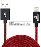 NRGized Premium 3ft Nylon Braided USB Cable with Lightning Connector [Apple MFi Certified] for iPhone 6s Plus / 6 Plus, iPad Pro, Air 2, iPod Nano, and More (Red Stripe)