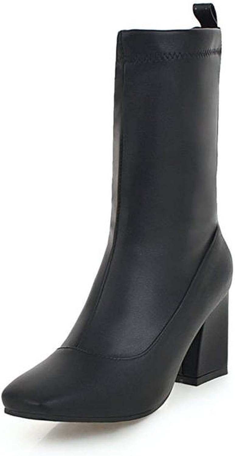 Amazon.com | Joyfeel-light Ankle Boots Women Square Toe High Heels Boots Slip On Solid Colors 