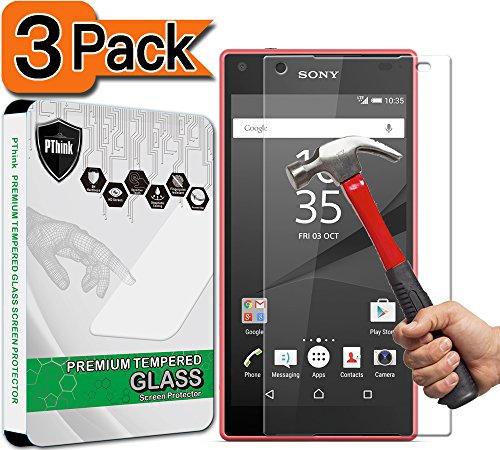 [3-pack] xperia z5 compact screen protector, pthink [tempered gla…