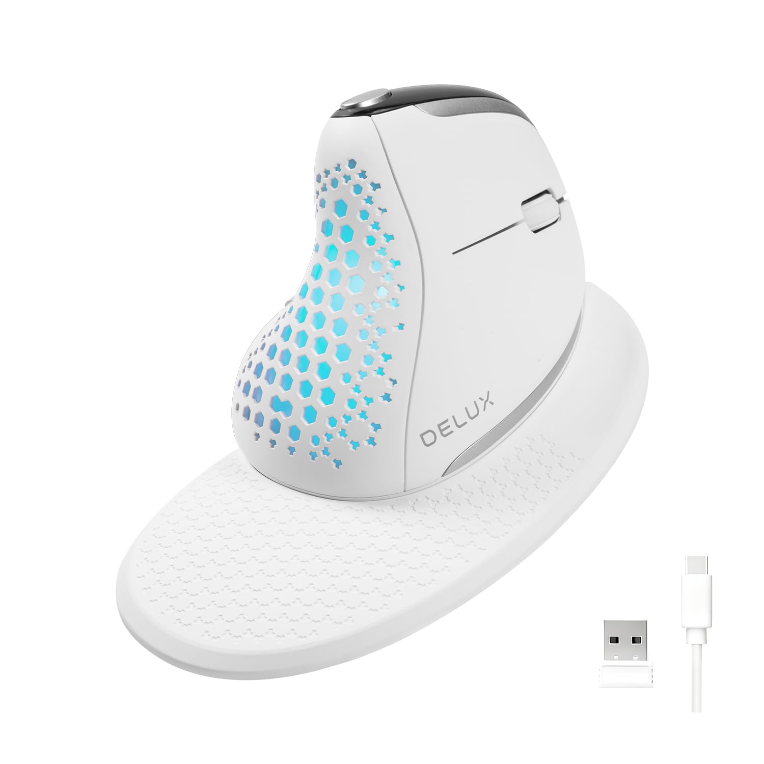 Photo 1 of DELUX Seeker Ergonomic Mouse Wireless, Vertical Mouse with OLED Screen, 6 Buttons&Thumb Wheel Function, Silent Click, Up to 7200DPI, Programmable, Rechargeable, BT/2.4G/Wired, RGB Light(M618XSD-White)