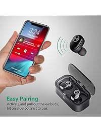 Auriculares inalámbricos Bluetooth 5.0 con graves profundos en la oreja, auriculares estéreo, fácil de parar, 20 horas de tiempo de reproducción, IPX5 resistente al agua, llamadas de Binaural compatibles con iPhone teléfono Android