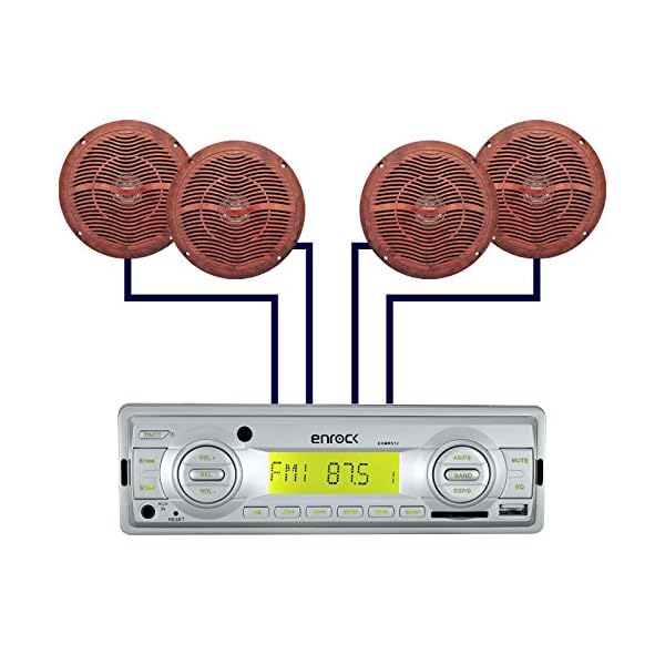 EnrockMarine-EKMRS12-2XEKMSF66-Cycle-ATV-Car-Marine-Waterproof-Stereo-AMFM-Radio-4-Marine-Speakers-Antenna