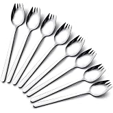 IQCWOOD Sporks 18/10 Stainless Steel, 8-Piece 7.4-Inch Salad Forks | Long Handle, Ultra Lightweight, Salad Spoon &amp; Fork 2-in-1 Portable, Ideal for Pasta Dessert, Household Outdoor Flatware Set