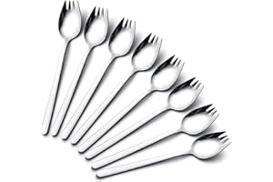 Sporks, IQCWOOD 8 Pack 18/10 Stainless Steel Sporks, 7.4 Inches Long Handle Dessert Spoons Salad Forks, Ice Cream Spoons Fork