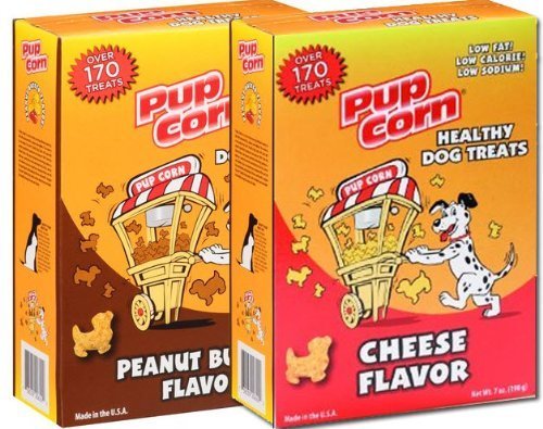 2 Box - Combo Pack of Popular Pupcorn Cheese and Pup Corn Peanut Butter Flavored Dog Snacks Treats. Healthy Low Fat Calorie and Made in the Usa.