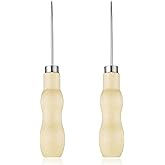 2 PCS Leather Scratch Awl Tool, Gourd Shape Wooden Handle Sewing Tailors Awl Tool, Awls Hole Punch for Sewing Stitching Punching DIY Leather Craft Cloth Repair