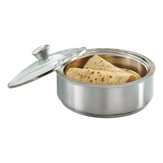 Borosil - SF11050GLRS11 Stainless Steel Insulated Roti Server, 1.1 Litres, Silver