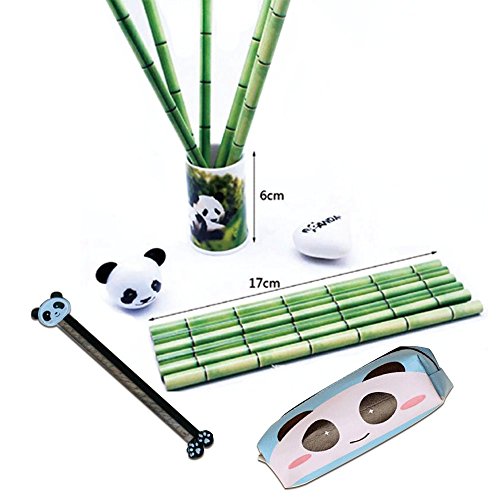 Wood Panda Pencil Set Includes 12PCS Bamboo Pencil, Cute Panda Pencil Holder, Panda Pencil Case, Panda Sharpener, Panda Eraser and a Ruler